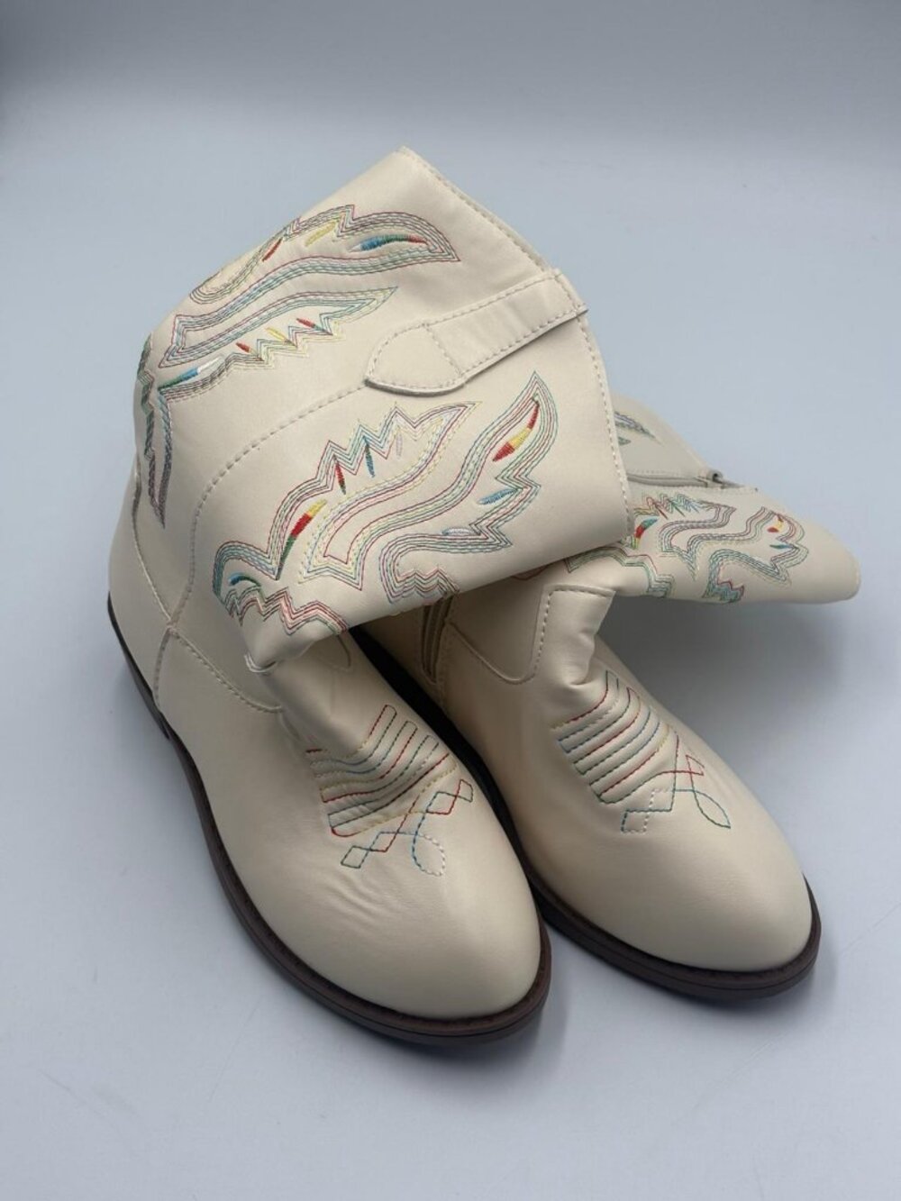 Kids Ivory Rainbow Embroidered Western Cowboy Boots US 1Y EU 32